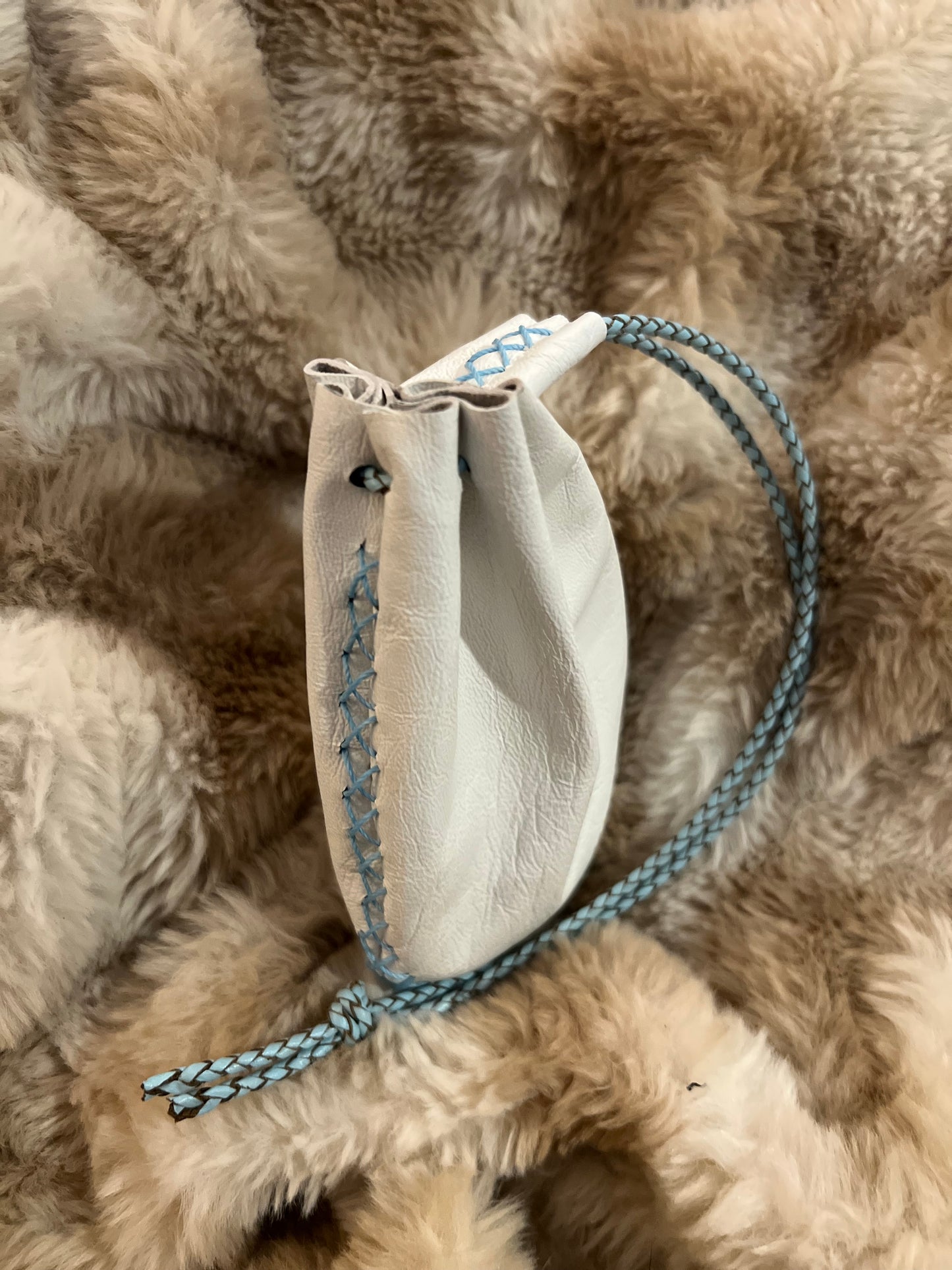 Leather Pouch Handmade with Wax thread details and Leather string