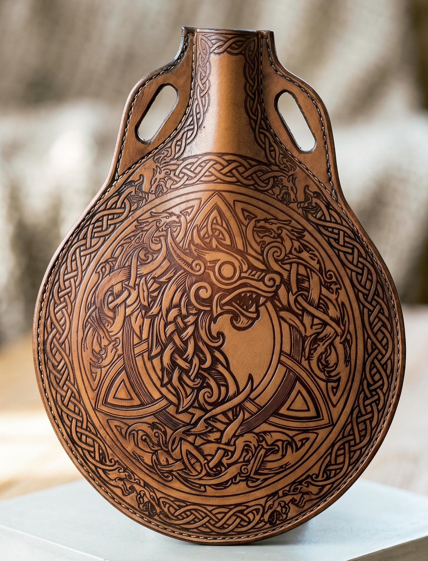 Viking Dragon Canteen Leather Pattern – Celtic Flask DIY Template (Digital Download)