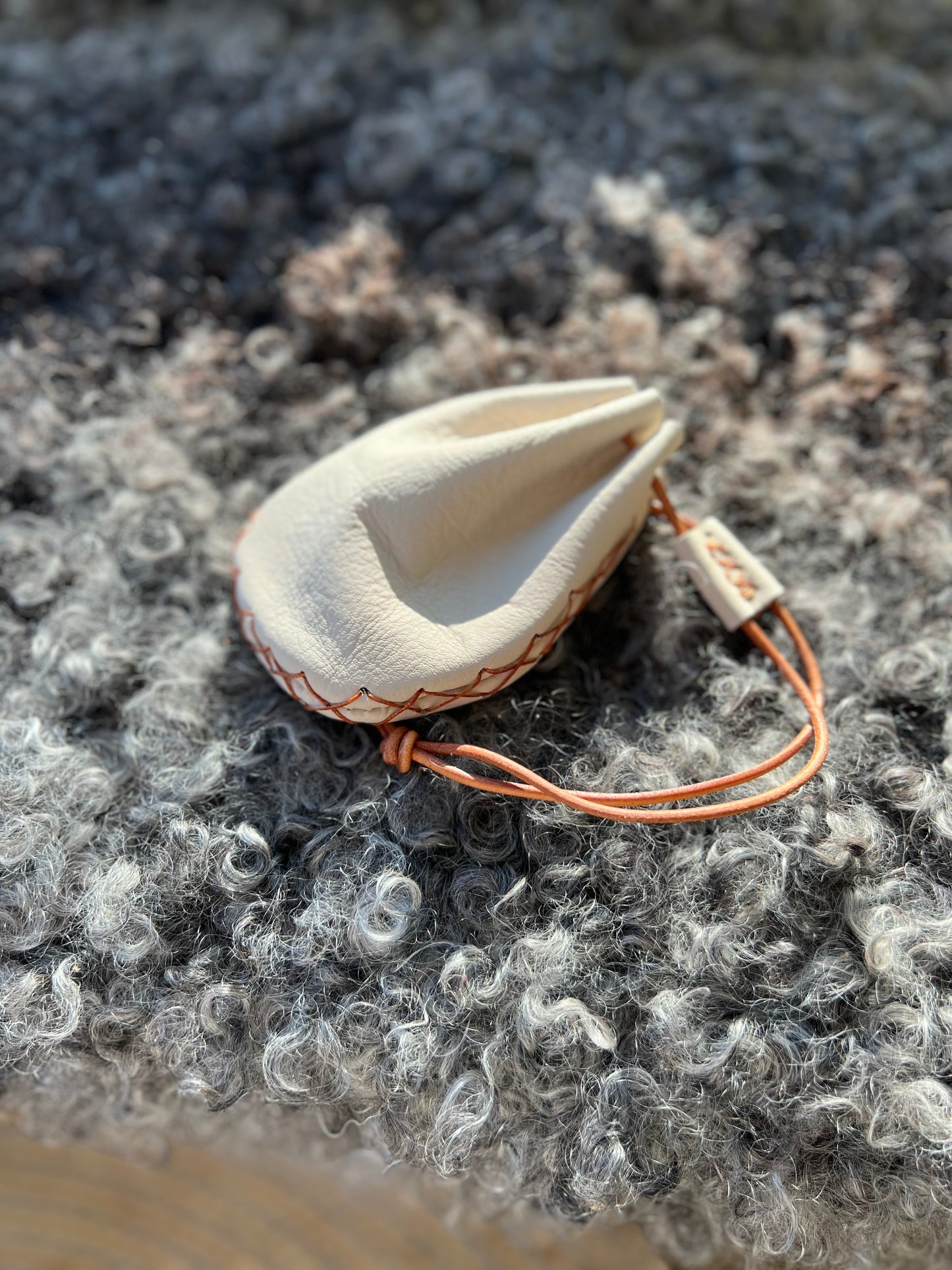 Leather Pouch Handmade with Wax thread details and Leather string