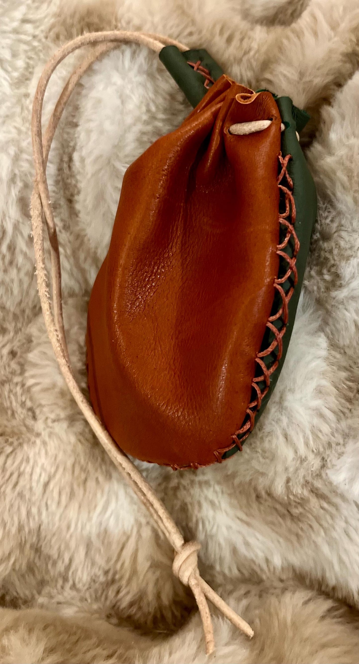 Leather Pouch Handmade with Wax thread details and Leather string