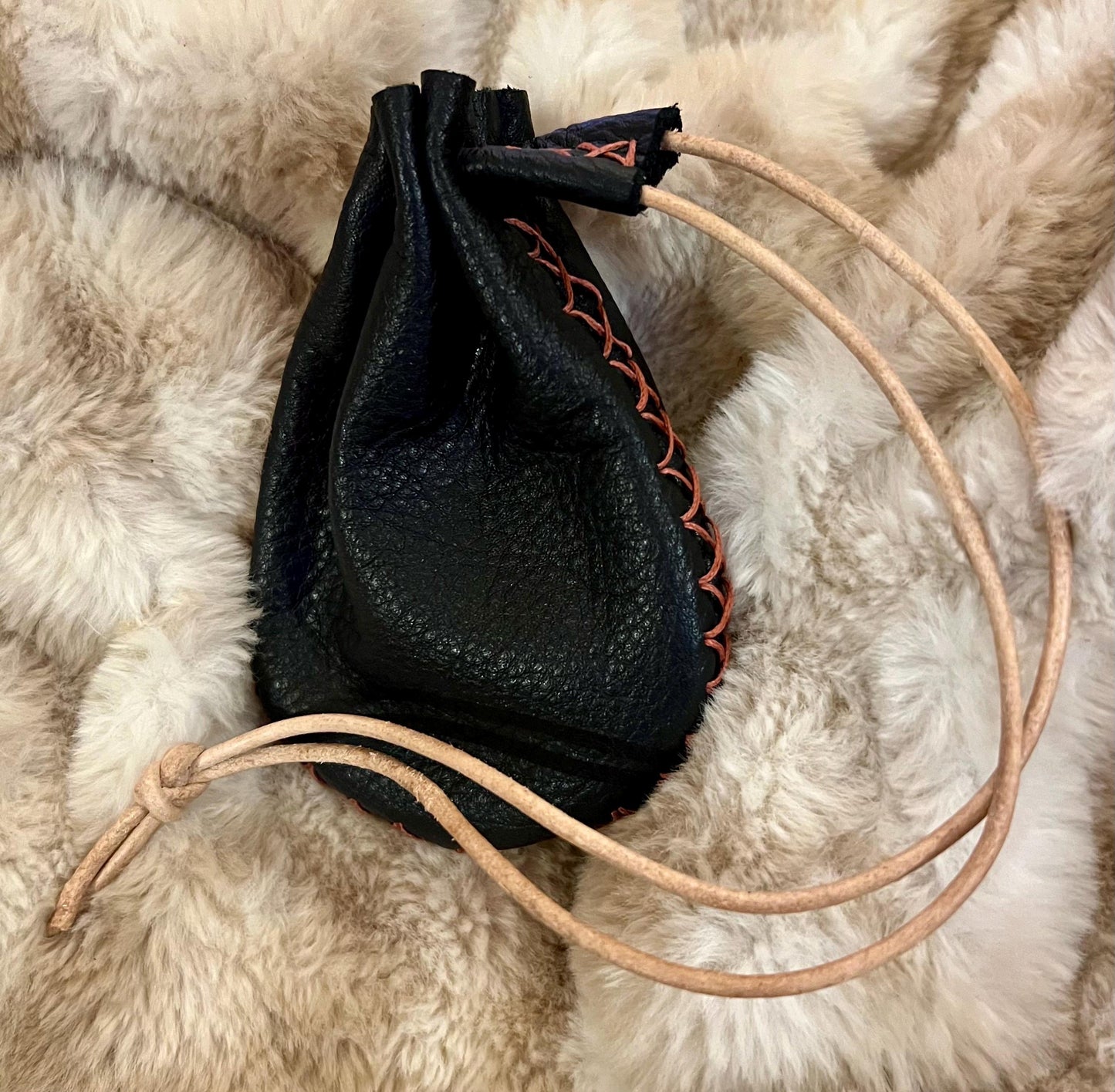 Leather Pouch Handmade with Wax thread details and Leather string
