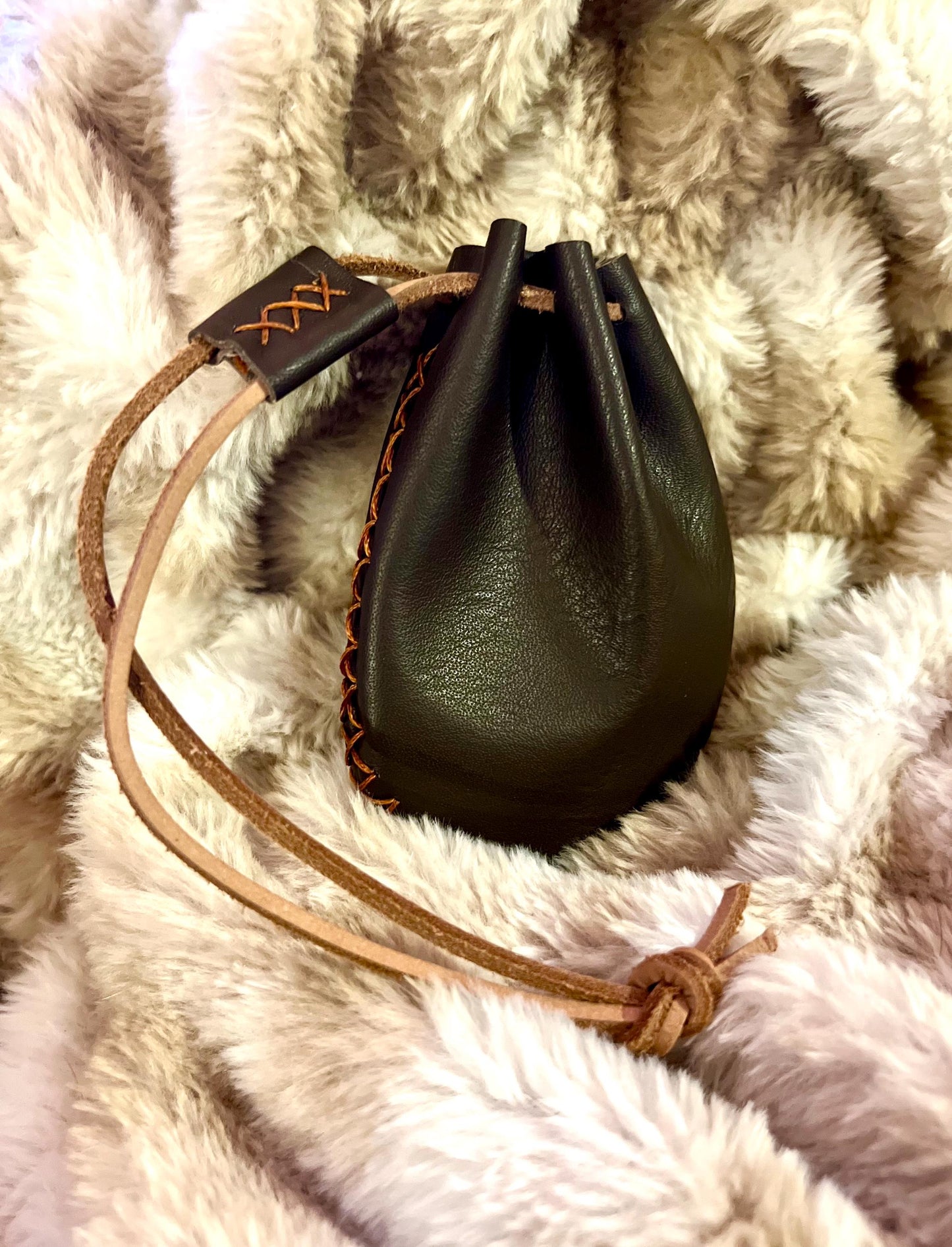 Leather Pouch Handmade with Wax thread details and Leather string