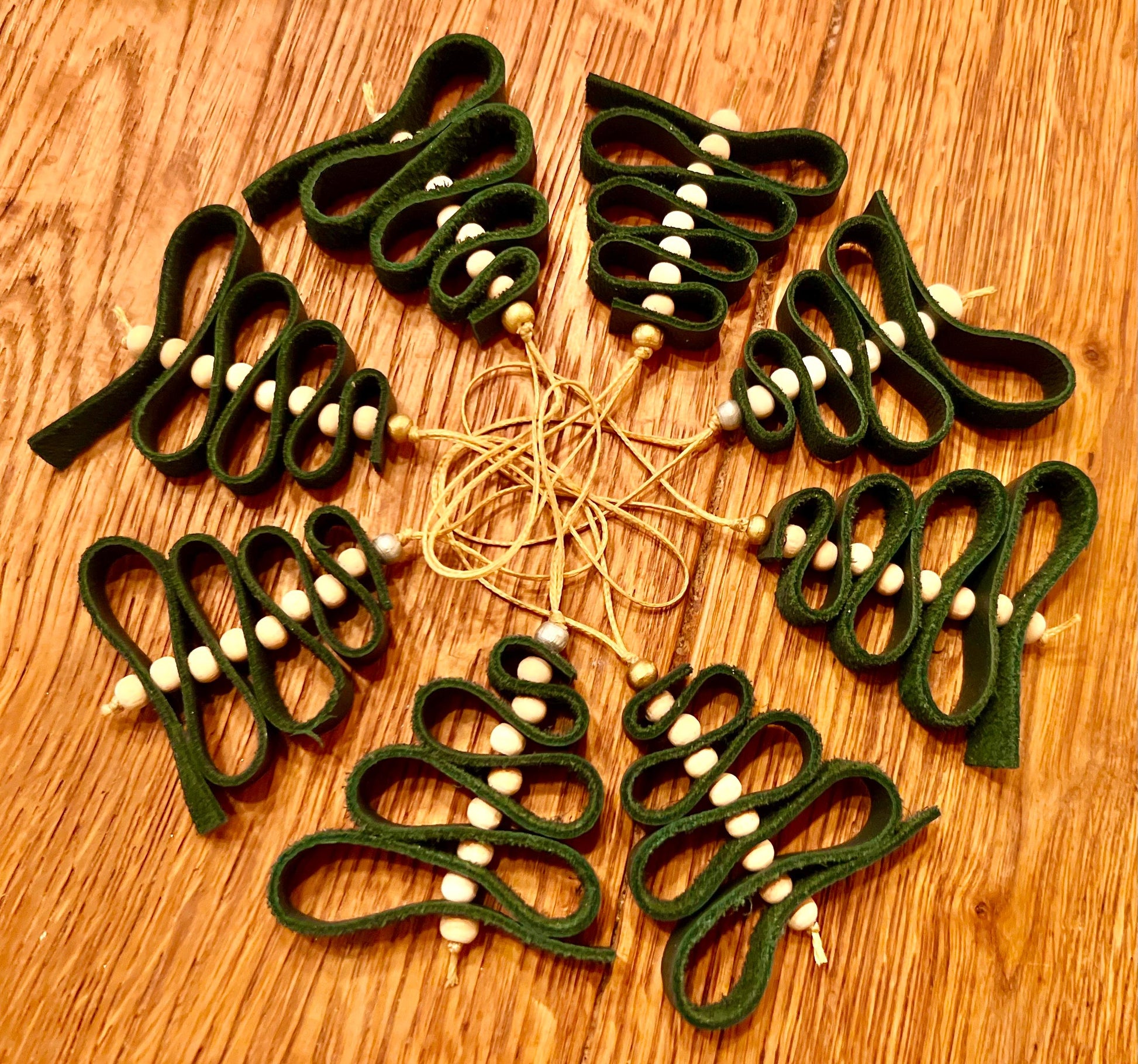 Leather Christmas tree Ornament, 3 per package