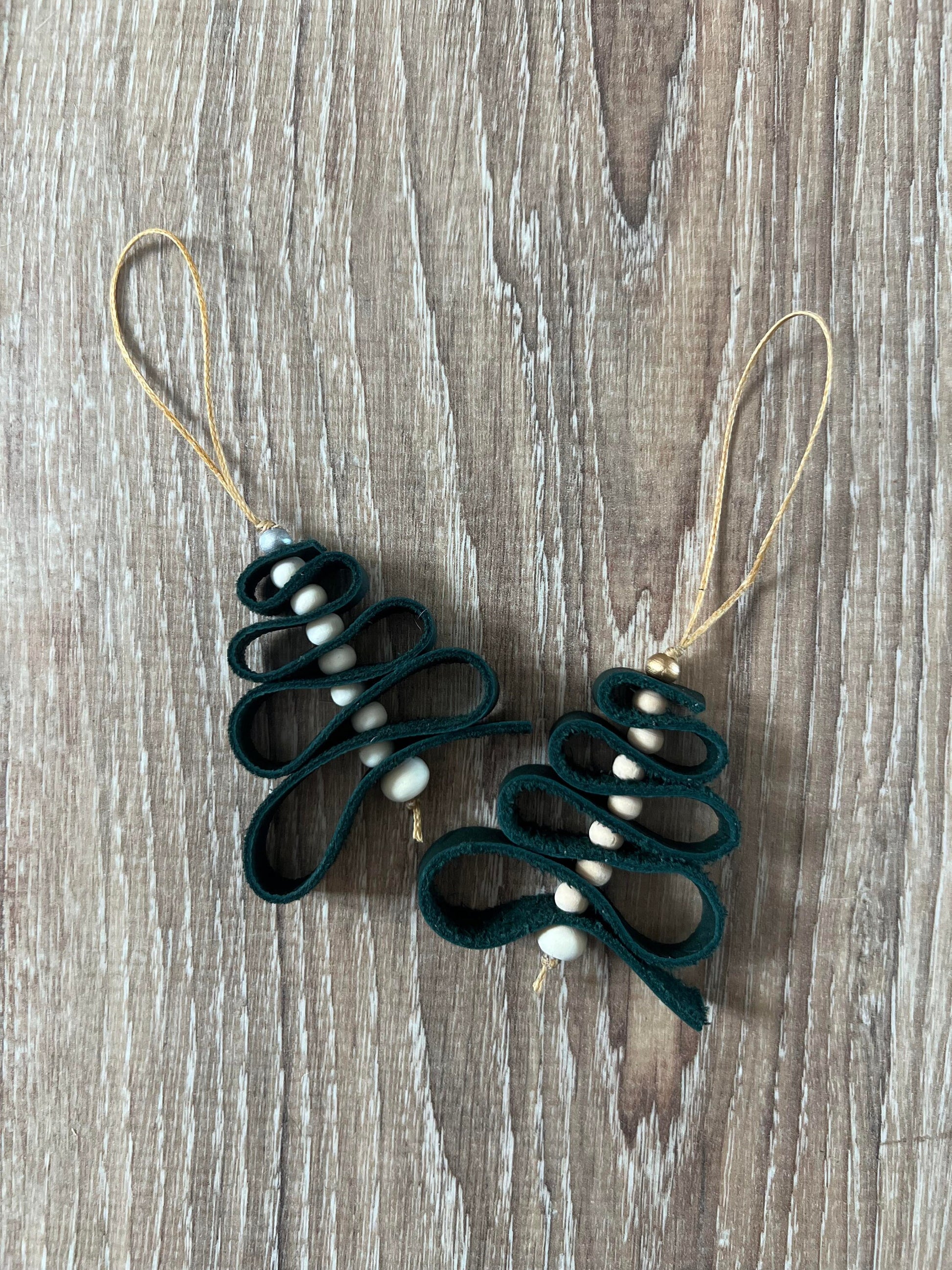 Leather Christmas tree Ornament, 3 per package