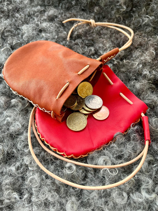 Leather Pouch Handmade with Wax thread details and Leather string