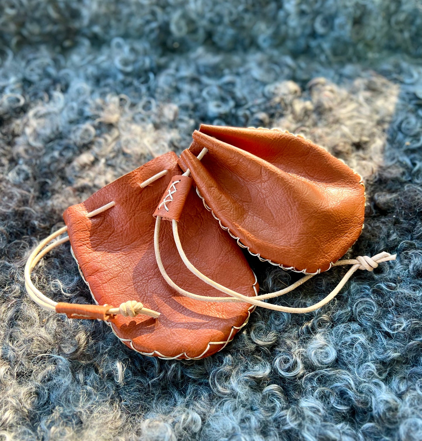 Leather Pouch Handmade with Wax thread details and Leather string