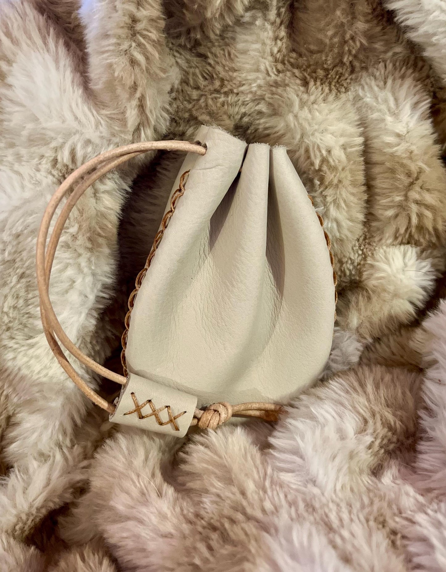 Leather Pouch Handmade with Wax thread details and Leather string