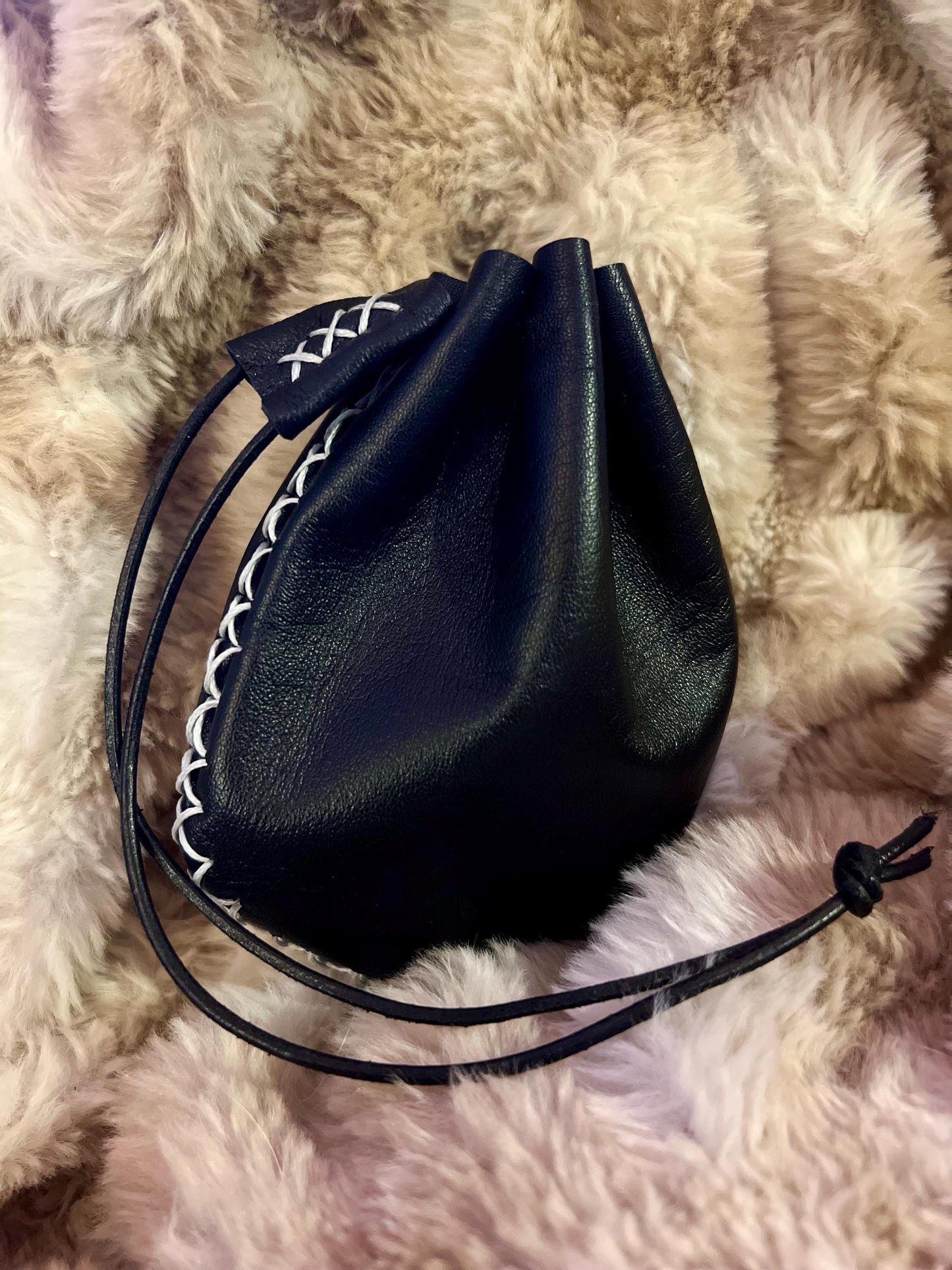 Leather Pouch Handmade with Wax thread details and Leather string