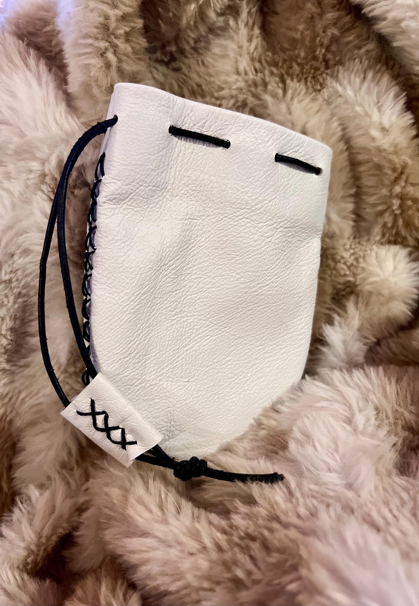 Leather Pouch Handmade with Wax thread details and Leather string
