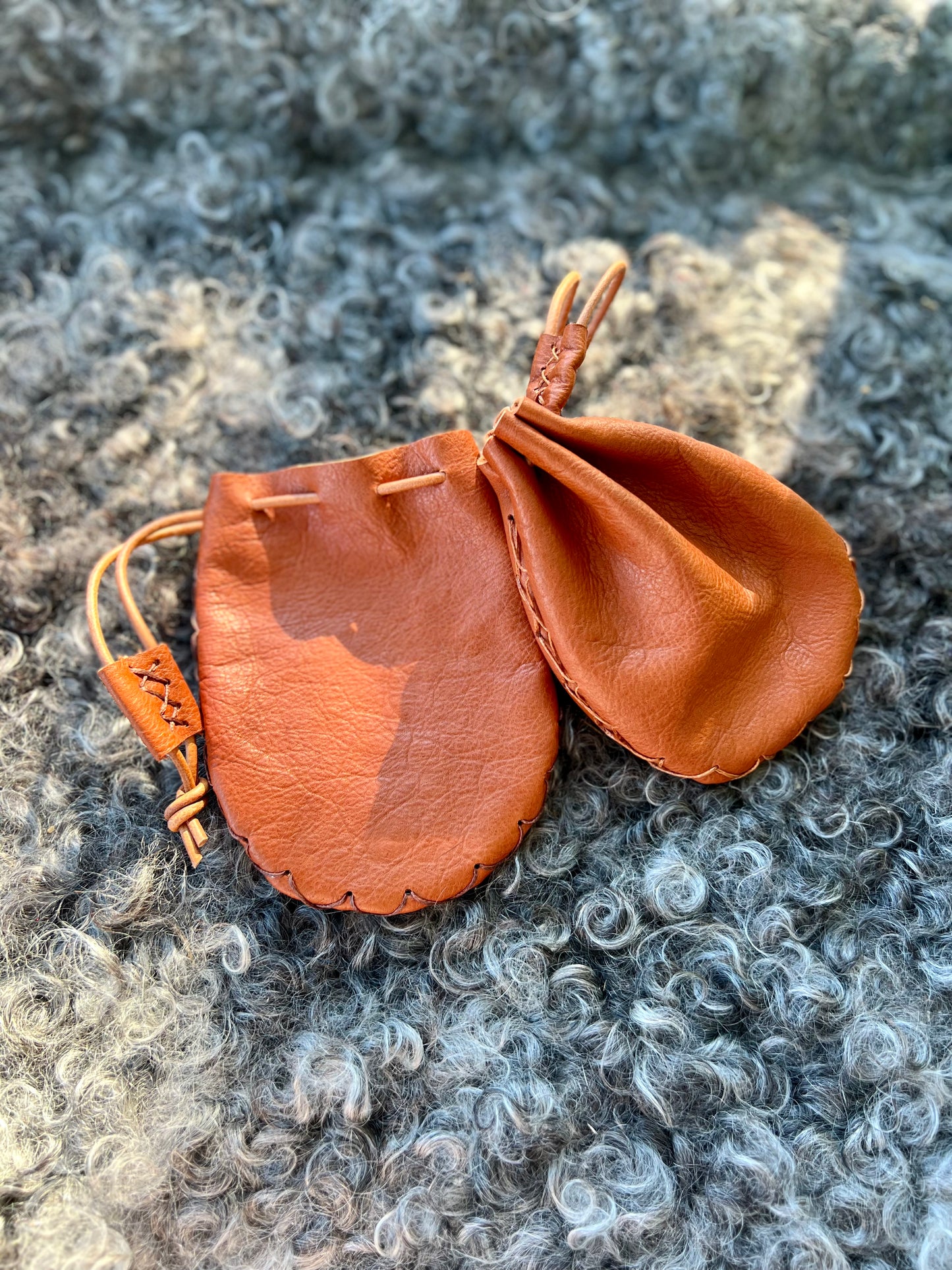 Leather Pouch Handmade with Wax thread details and Leather string