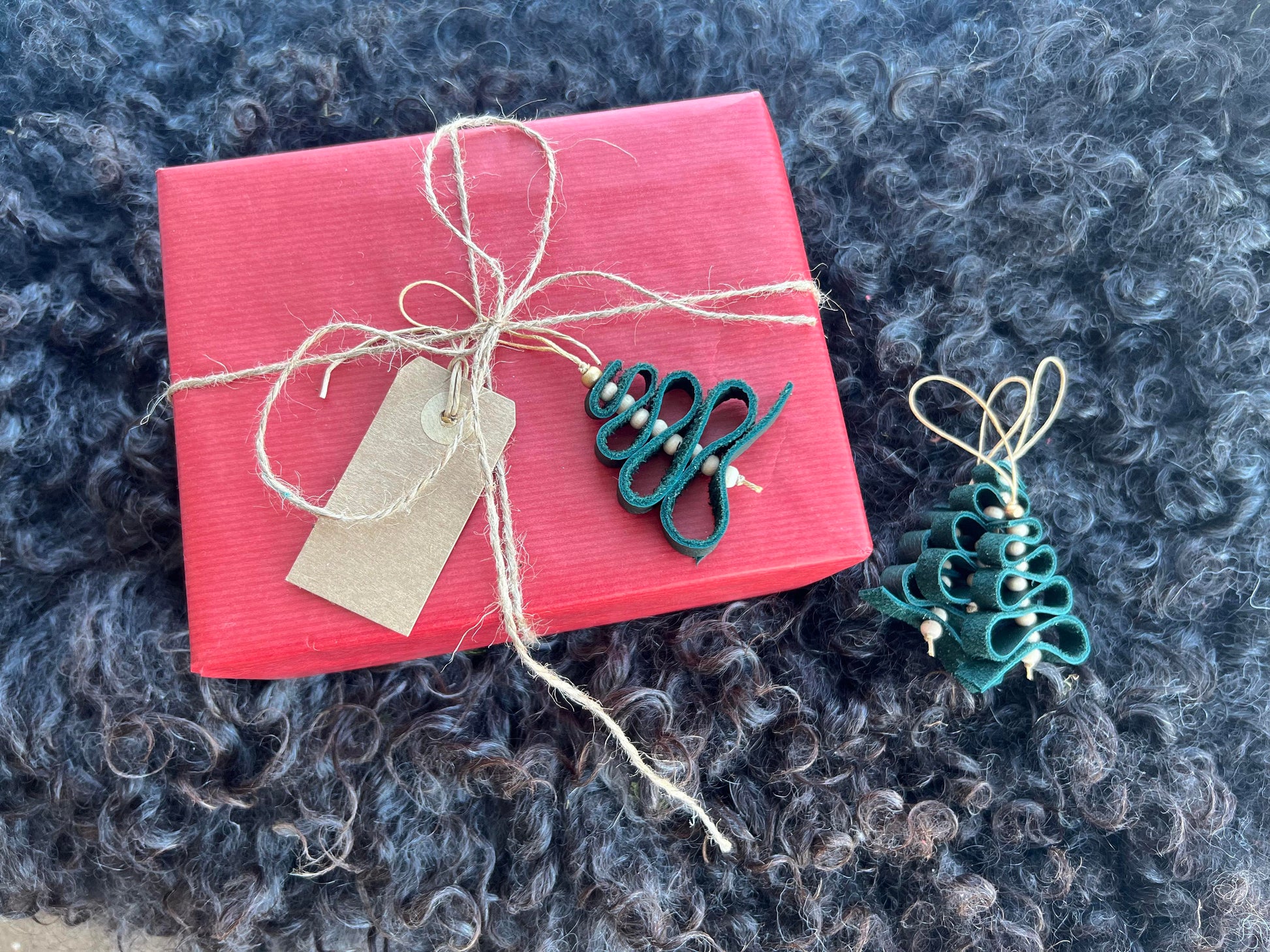 Leather Christmas tree Ornament, 3 per package