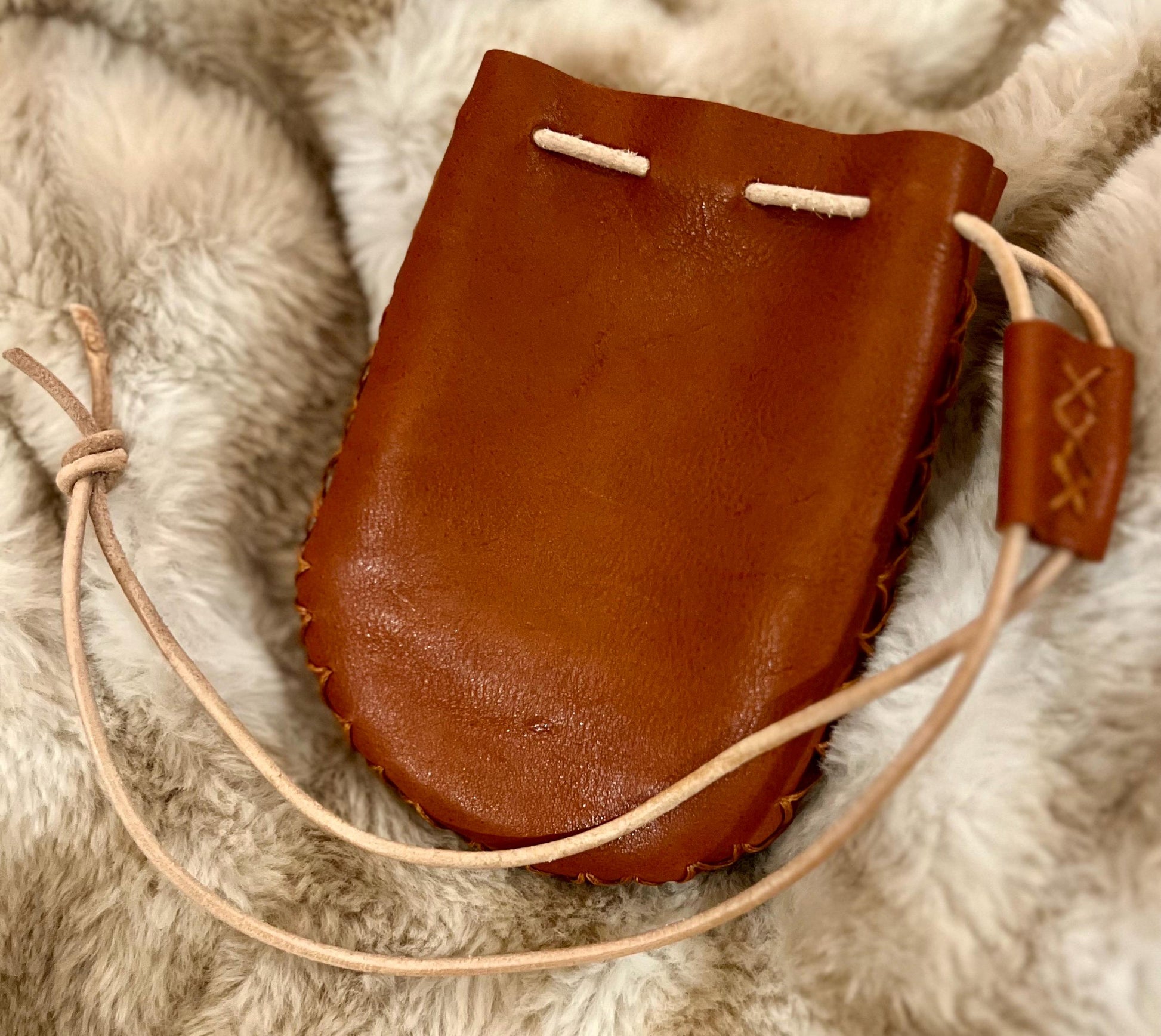 Leather Pouch Handmade with Wax thread details and Leather string