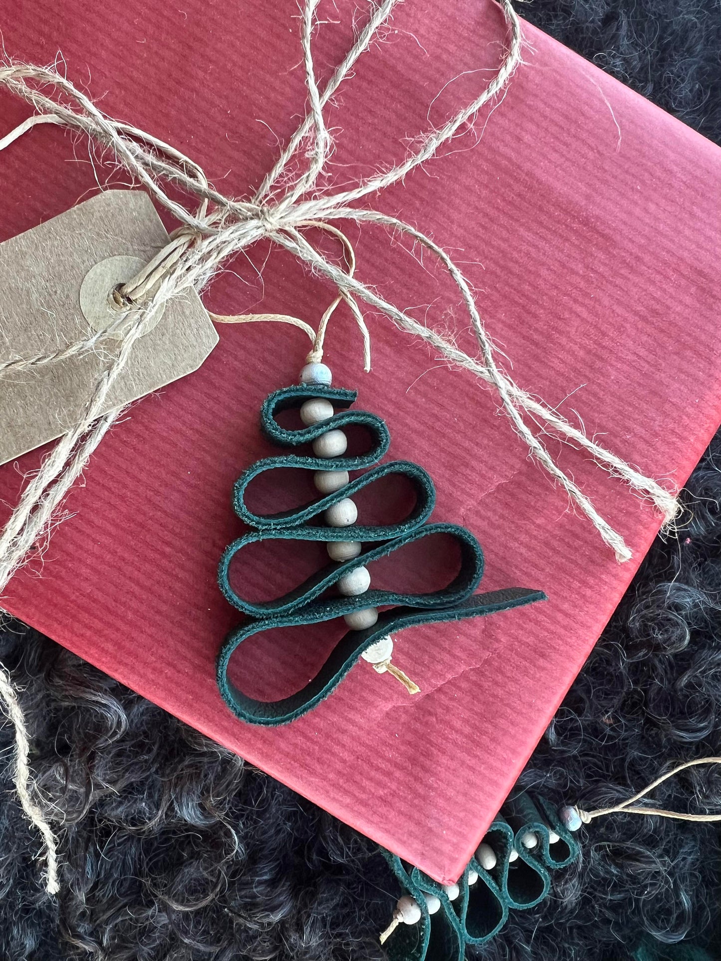 Leather Christmas tree Ornament, 3 per package