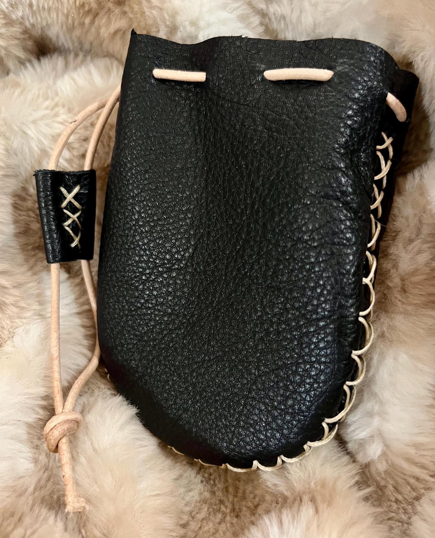 Leather Pouch Handmade with Wax thread details and Leather string