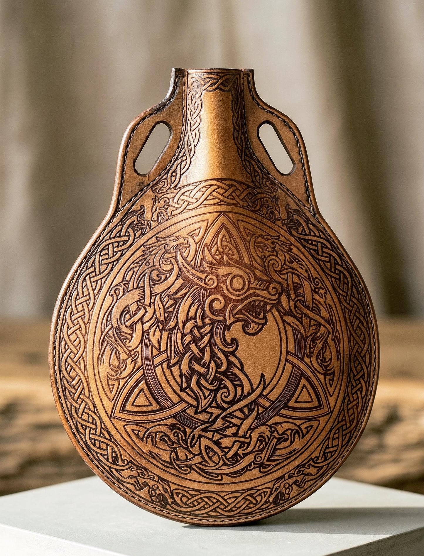 Viking Dragon Canteen Leather Pattern – Celtic Flask DIY Template (Digital Download)